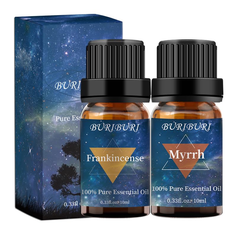 BURIBURI Frankincense Oil and Myrrh Essential Oils Gift Set 100 Pure Natural Organic Aromatherapy Frankincense Fragrance Oils for Diffuser Massage 2 x 10ML